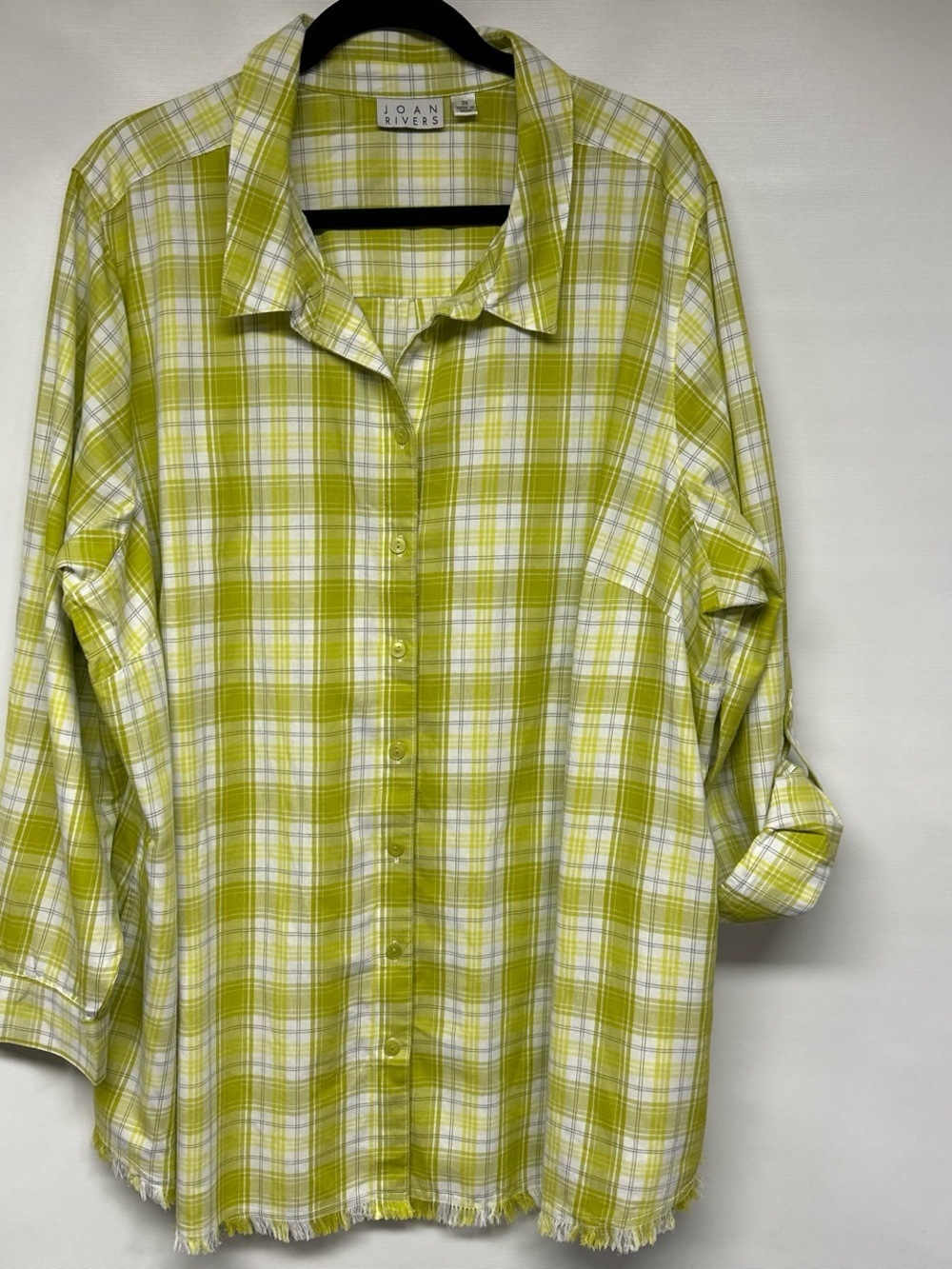 Joan Rivers Lime and White Plaid Button-Down Shirt